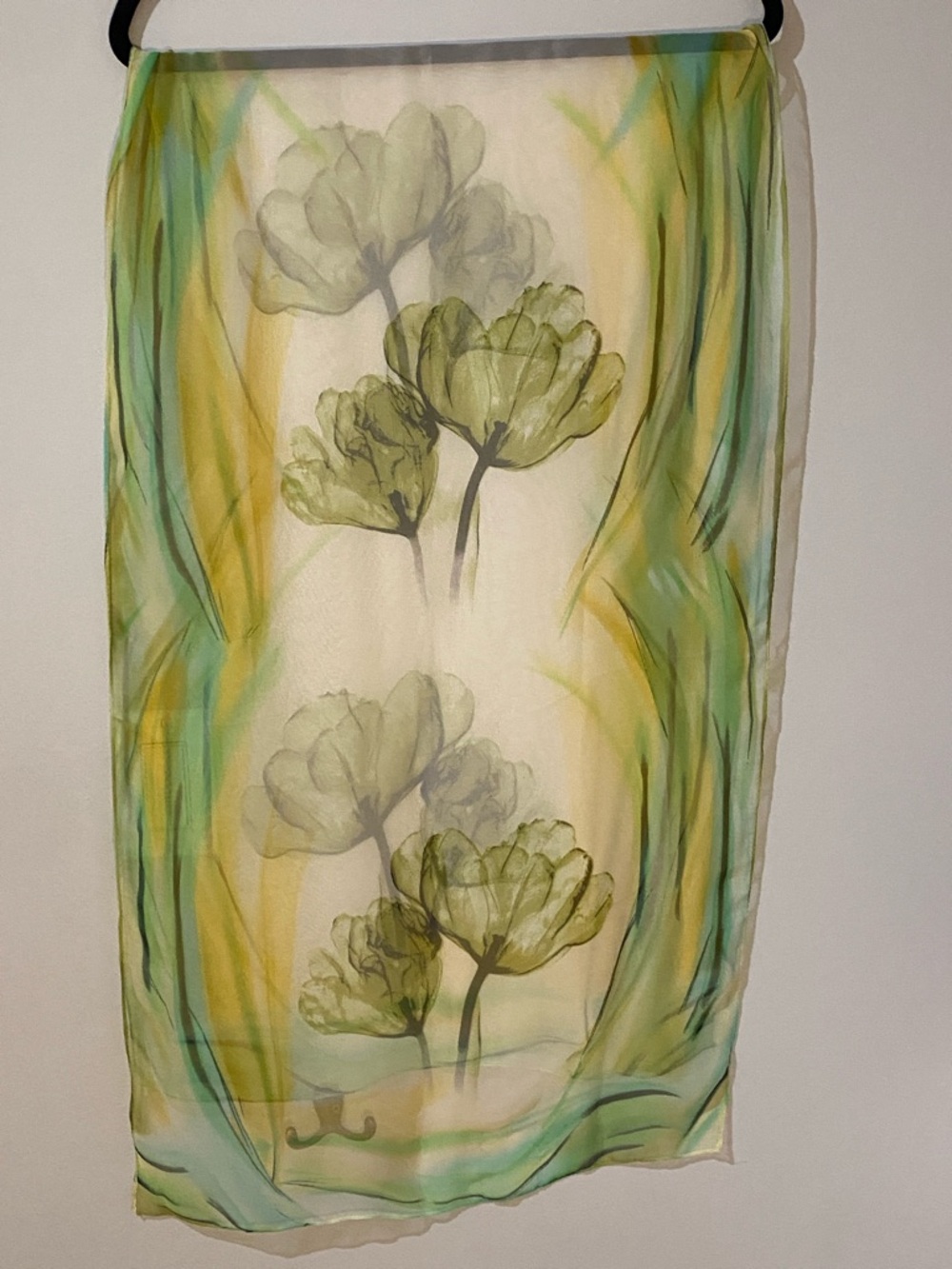 Sheer Floral Scarf in Green and Yellow